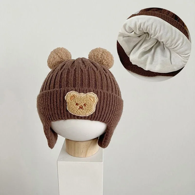 Baby wool hat cute bear ear protection hat children winter thickened warm knitted Korean version of the baby hat