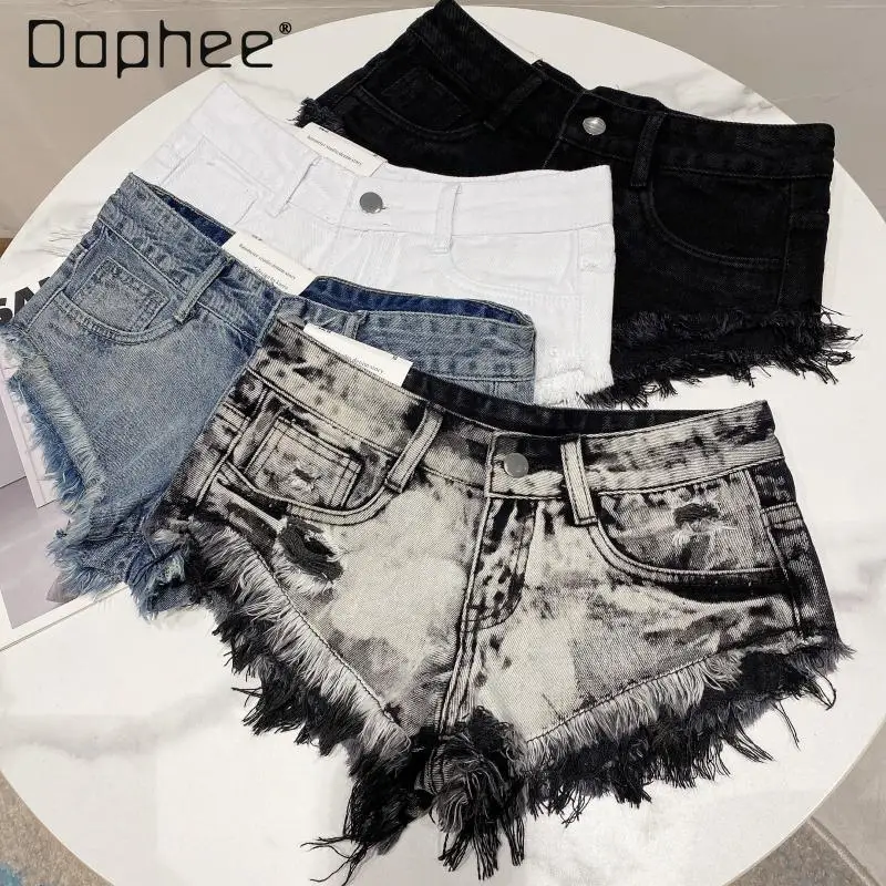 2024 Summer New Street Fashion Trousers Brushed Old Wash Denim Hot Pants Super Short Shorts Women Jeans Shorts Sexy Girl