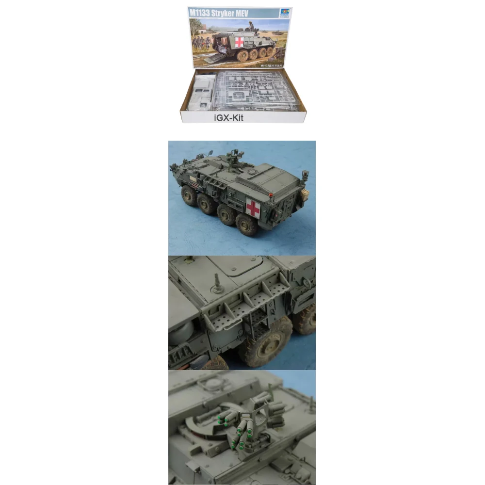 

Trumpeter 01559 1/35 US M1133 Stryker Medical Evacuation Vehicle Car MEV Military Toy Gift Plastic Assembly Building Model Kit