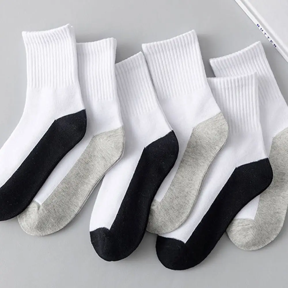 1 pair Grey Black Sole Children White Socks Solid Color Cloth Accessories Sport Socks Absorbing Sweat Baby Hosiery Spring