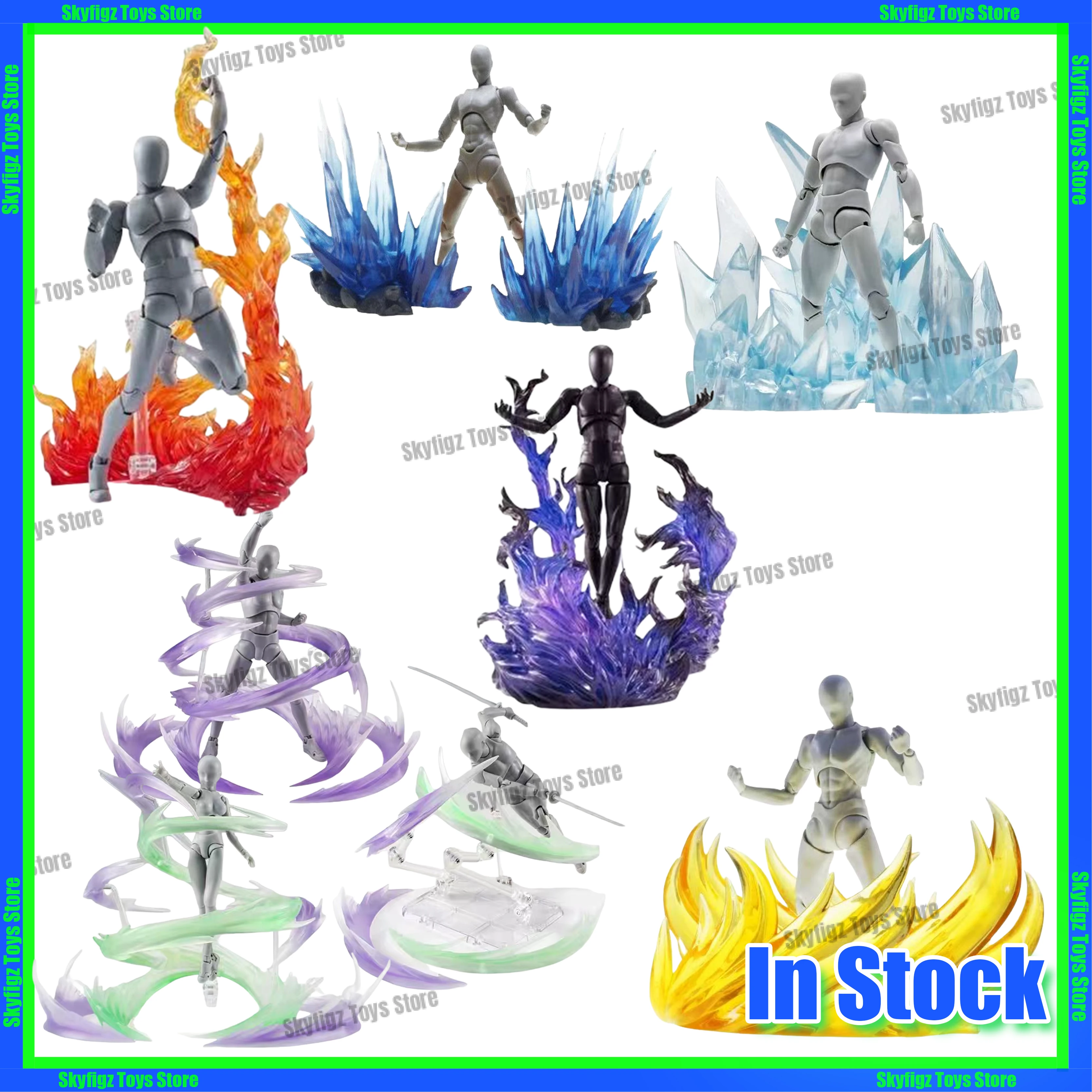 En Stock, llama de torbellino, hielo, efectos especiales, modelo de adorno, juguete, figura móvil, Luffy, accesorios DIY, Base de soporte, viento congelado