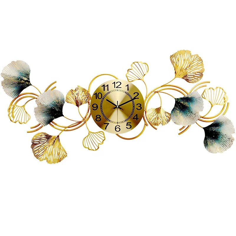 

Golden Luxury Shining Ginkgo Leaf Wall Clock Home Decoration