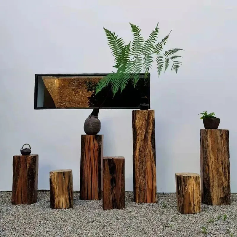 Log stump Solid wood Indoor coffee table stool Flower pot ornament Old wooden stump Outdoor balcony tree stump table stool
