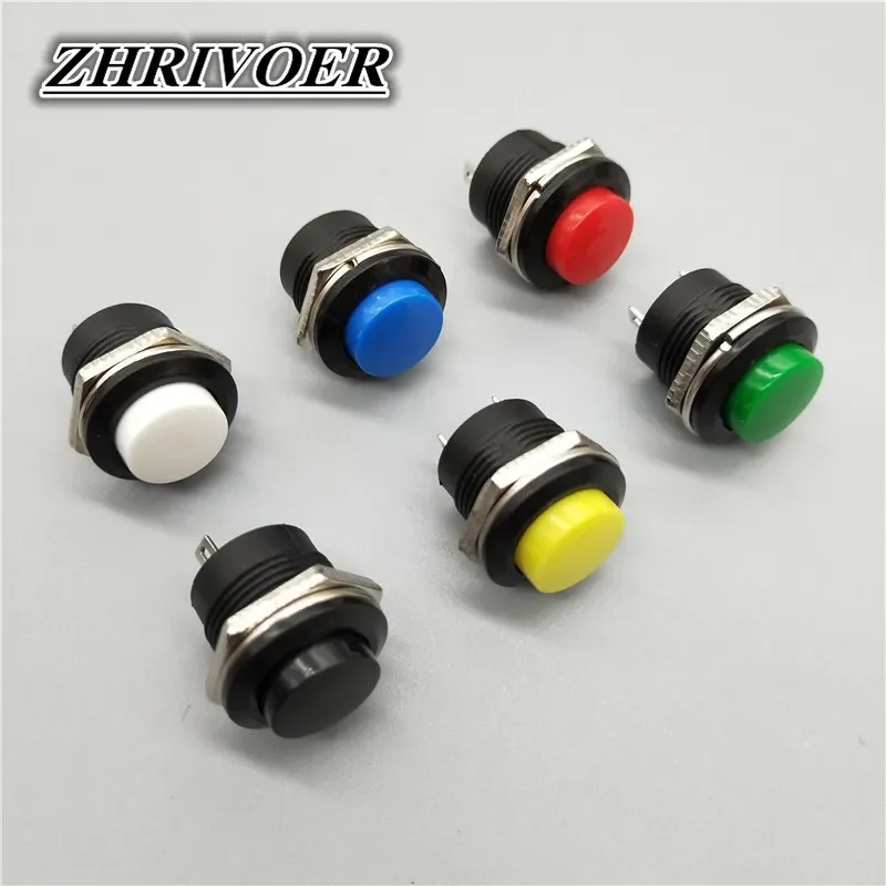 6Pcs 16mm R13-507 Momentary Push Button Switch 2Pin 6A/125V