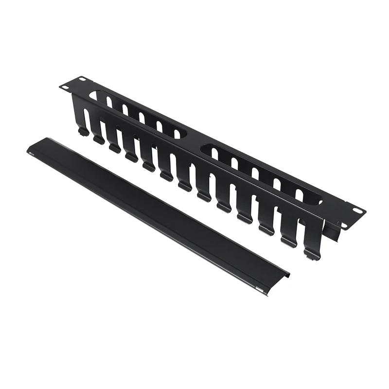 1U Cable Management Horizontal Mount 19 Inch Server Rack , 12 Slot Metal Finger Duct Wire Organizer With Cover