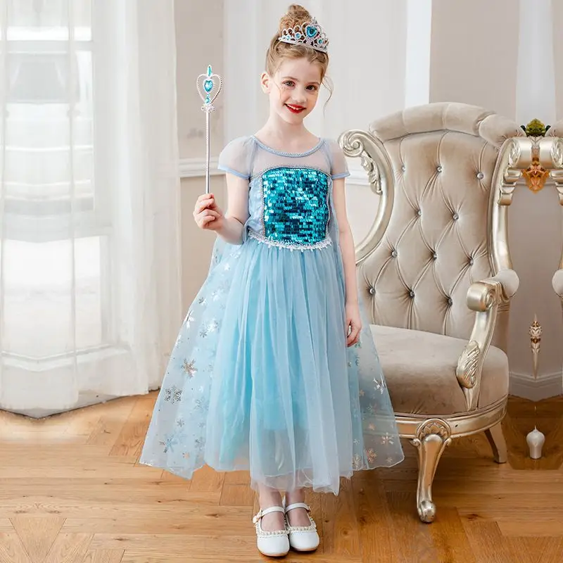 Phantasie Königin Pailletten sonst Anna Kostüm für Mädchen Prinzessin Halloween Cosplay Party Geburtstag Schneeflocke Kleider Brautkleid 2-10 Jahre