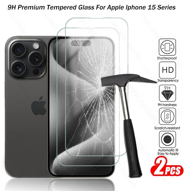 2PCS Full Cover Tempered Glass For Iphone 15 Pro Max Explosion-Proof HD Screen Protector Film On Iphone15 ProMax I Phone 15 Plus