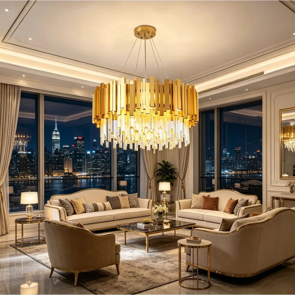 Moderner Kristall-Kronleuchter, Runde K9-Pendelleuchte, 9*E14 Leuchten mit Kette, Verstellbar, für Schlafzimmer, Wohnzimmer, Esszimmer, Restaurant