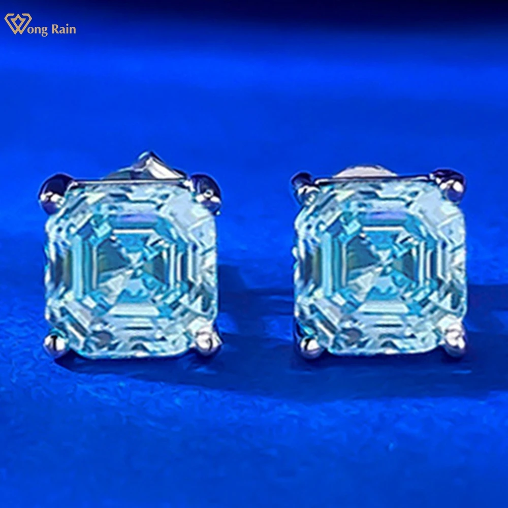 

Wong Rain Sparkling 100% 925 Sterling Silver Asscher Cut 7 MM Aquamarine Gemstone Ear Studs Earrings Fine Jewelry Gift Wholesale