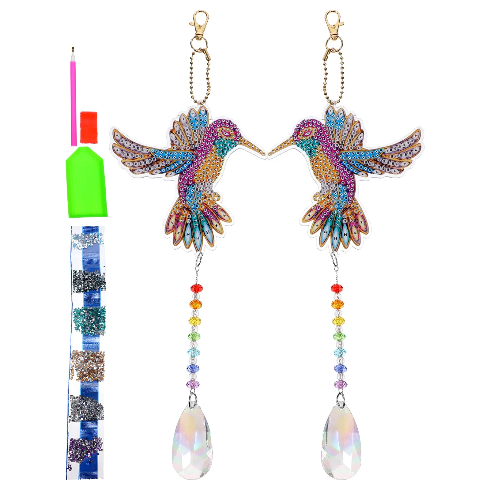 

2 set Colorful Pendant Ornament Diamond Garden Decoration Paintings DIY Supplies Bird Design 2 Pieces Set Easy