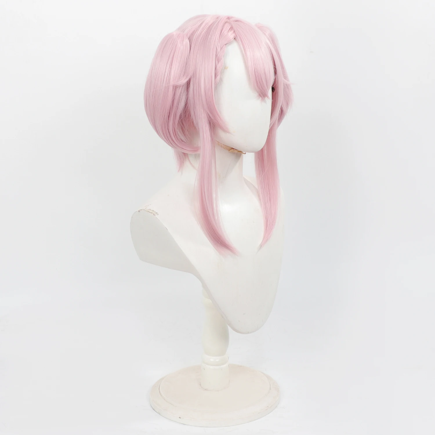 Anime Cosplay Wig Pink Detachable Claw Clip Twin Ponytails Heat Resistant Synthetic Fiber With Wig Cap For Halloween Costume