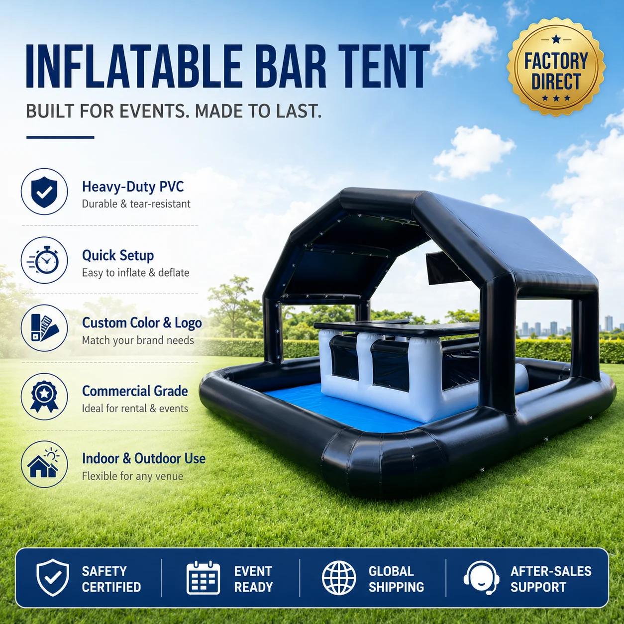 Inflatable Bar Tent, Portable Outdoor Beer Booth with Roof Canopy for Beach Party Events, 10x10ft Pop Up Shelter