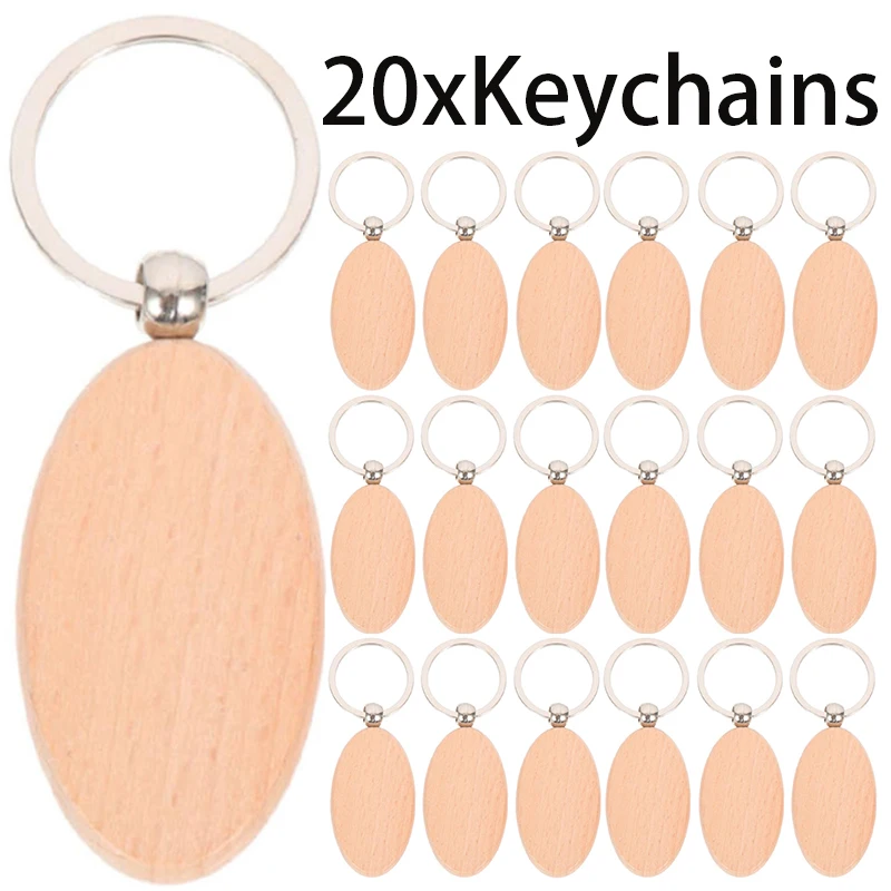 20Pcs Wooden Keychain Blanks Wooden Key Ring Blank Keychains for Coworker Nurse Teacher Worker