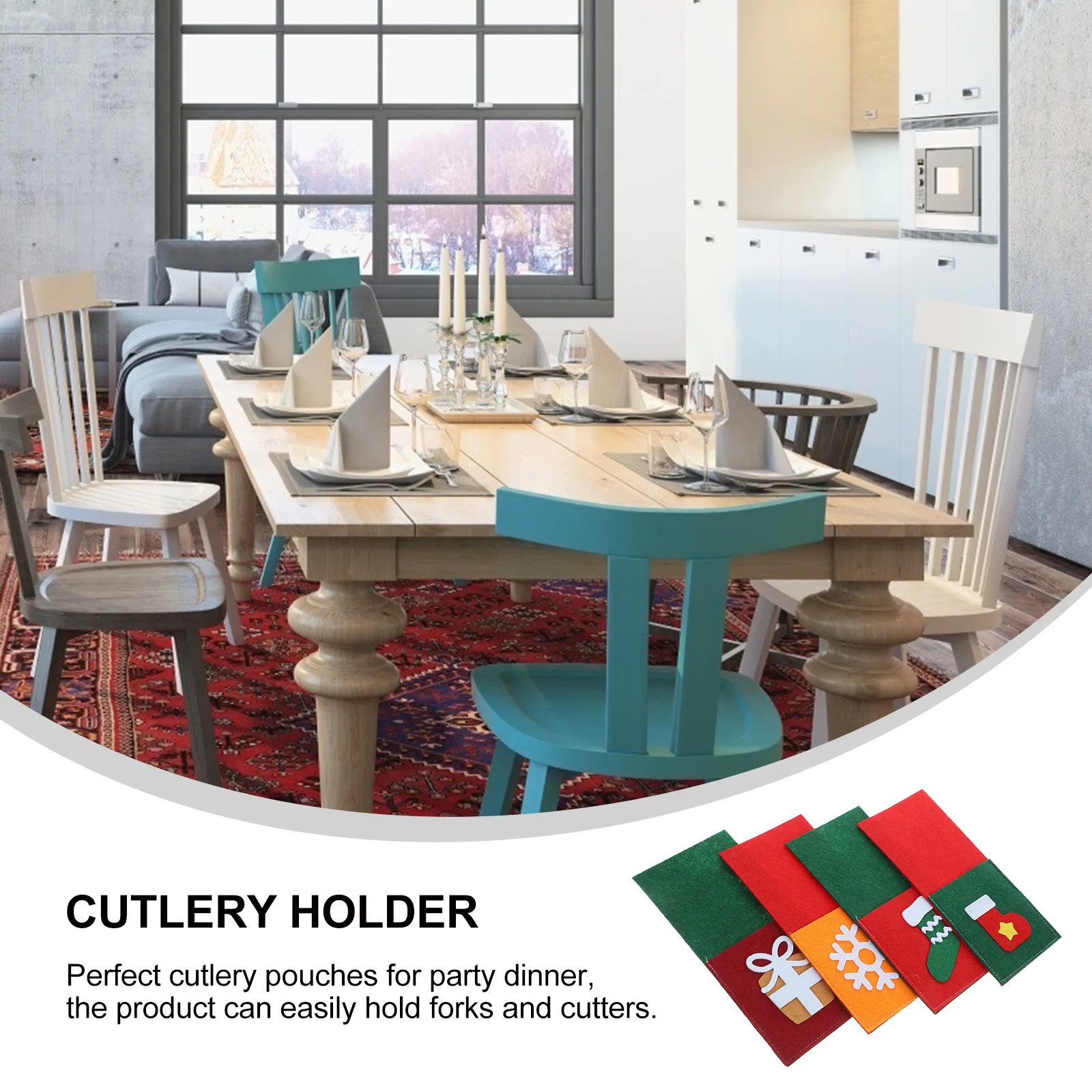 

4pcs Rectangular Cutlery Bag Holder Xmas Party Silverware Storage Dinning Table Decoration Christmas Supplies Gifts Packaging