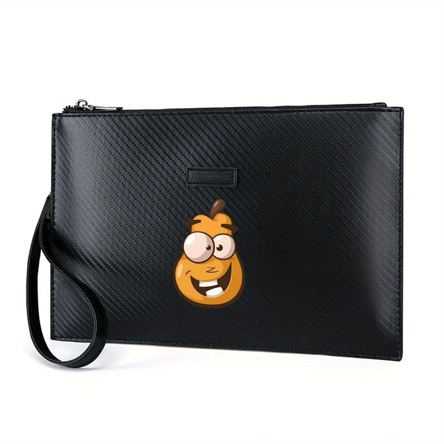 Divertente cartone animato di frutta arancione faccia felice Elegante borsa da uomo stampata in PU Alla moda e pratica per il trasporto quotidiano
