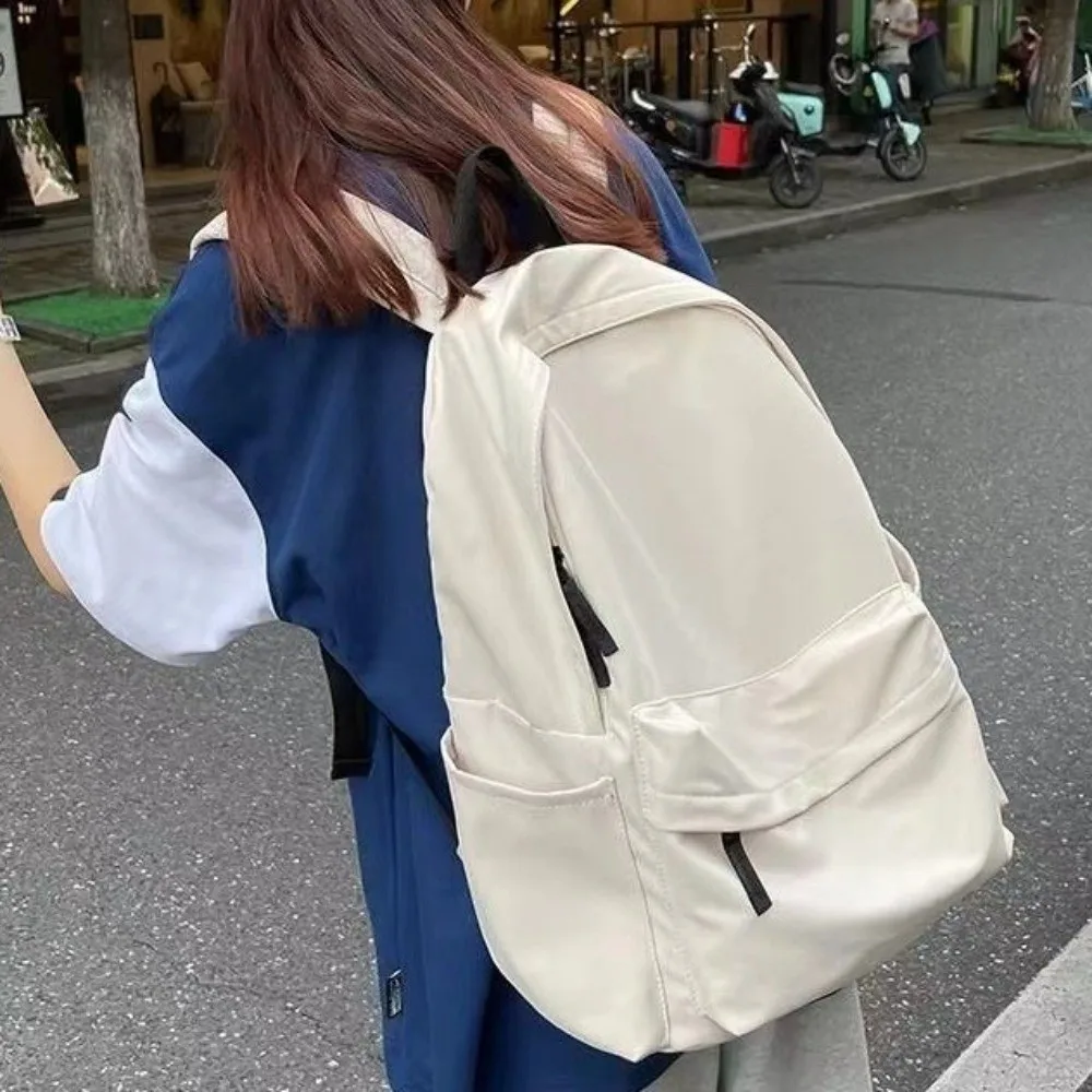 Modern Large Capacity Student Backpack Nylon Solid Color School Bag Casual Adjustable Straps Travel Bag Weekend Getaway