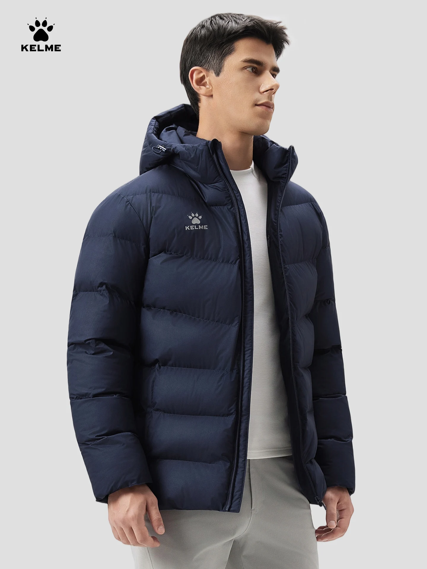 Kelme thermische jas met capuchon voor heren voor sport, voetbaltraining en buitenactiviteiten, winddichte fleece gevoerde jaseggioхое