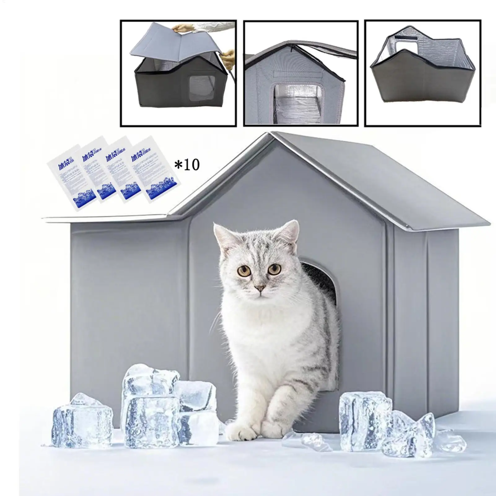 

Cooling Outdoor Cat House Cooling Cat House for Summer Outdoor Foldable Crate with Ice Packs Kitten Accessories Pet Supplies for