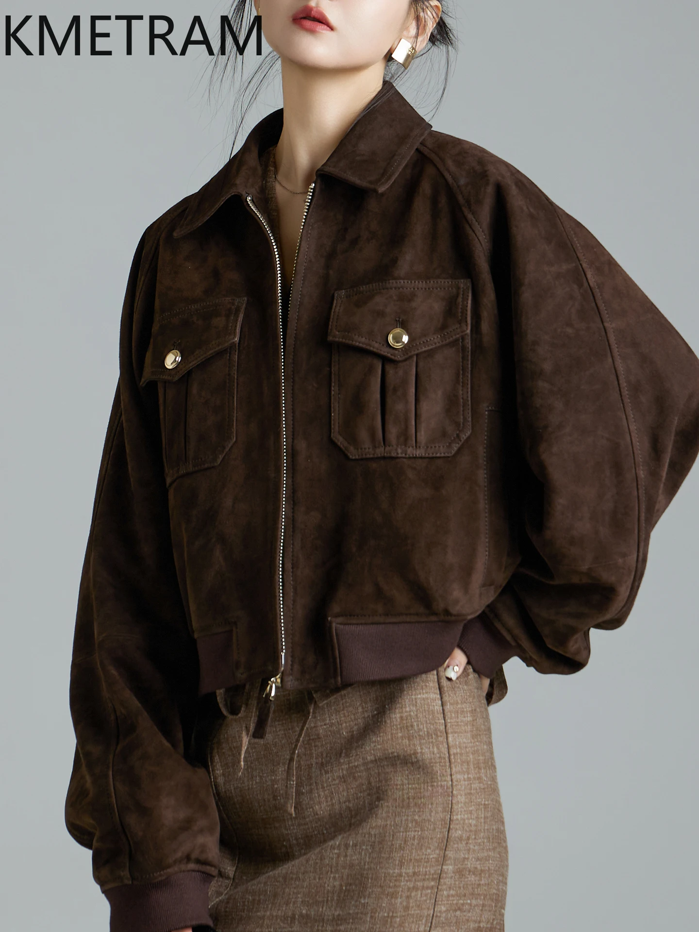 KMETRAM Natural Sheepskin Reverse Suede Genuine Leather Jacket Women High Quality 2025 Autumn Short Clothes for Woman пальто