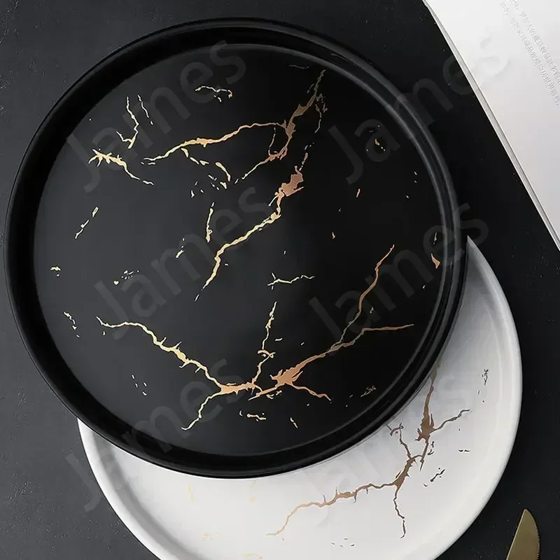 

Лотки для хранения Керамические тарелки Мраморный круглый поднос Лотки для хранения Декоративные подносы в европейском стиле Бытовое использование Ресторанное использование