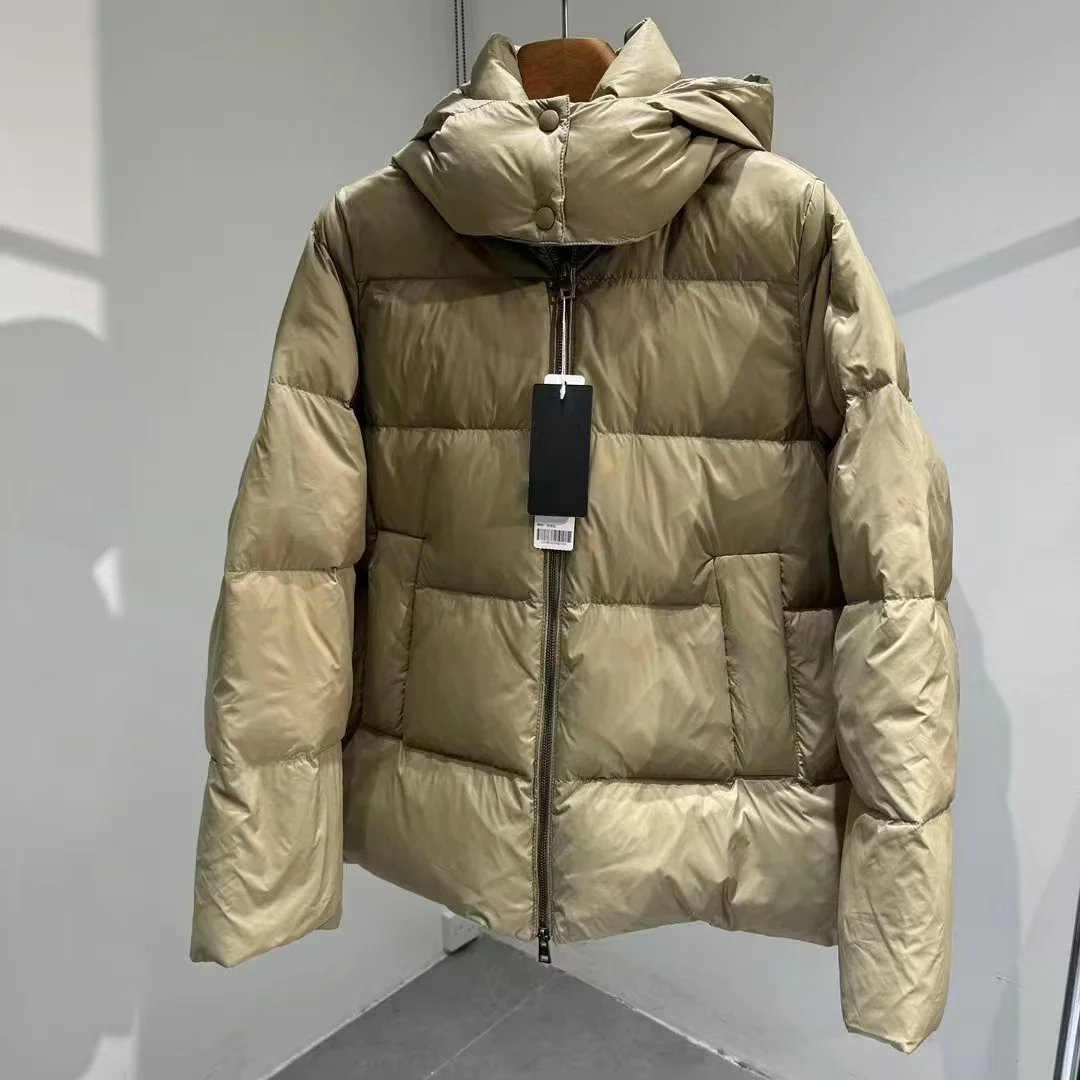 

White Duck down Puffer Jacket with Hood Winter New Arrival Women's Clothing Warm Thick Long Sleeve Zipper Closure Regular Length