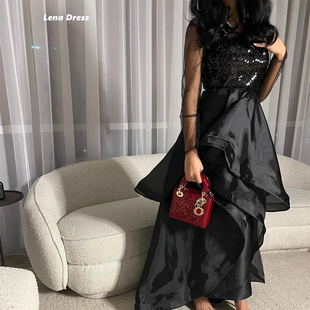 

Lena Long Sleeves Ball Gown Luxury Dress V-neck Wedding Party Dress Woman 2025 Custom Made Black Luxury Elegant Evening Dresses