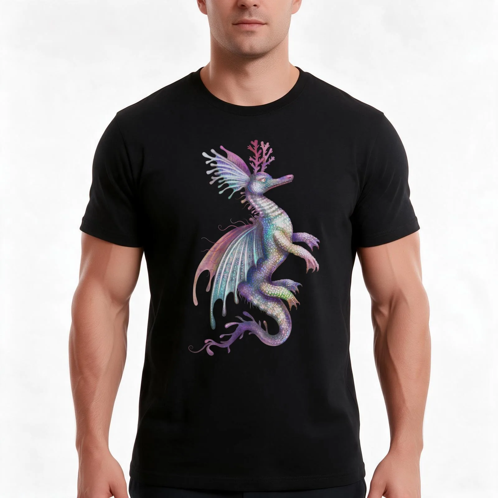 Magical Seahorse T-Shirt, Summer Casual Cotton Tee, Oversized Streetwear Tops, Vintage Graphic Print, Loose Fit Short Sleeve