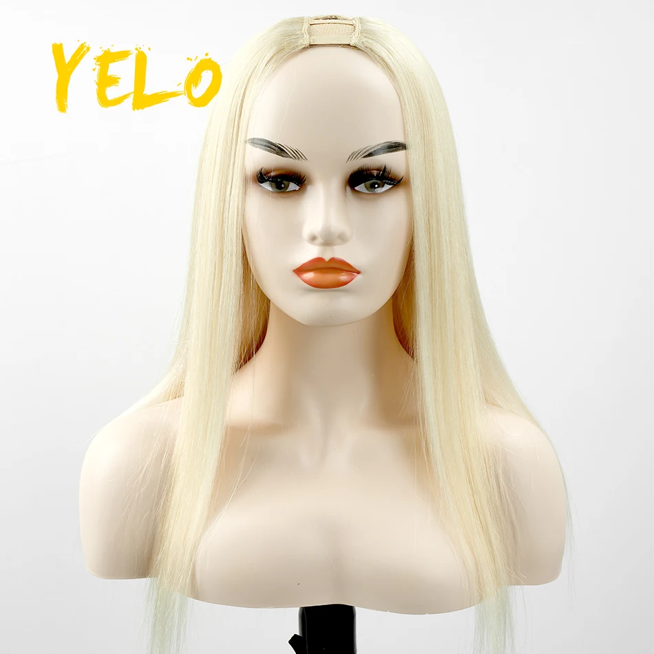 Yelo-Straight U Part Wig, perucas de cabelo humano brasileiro, Remy Hair não processado natural, Glueless Middle U Shape Wig, 180% Densidade