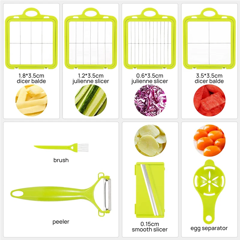 LMETJMA جديد 22 في 1 قطاعة الخضراوات المقامر البصل المروحية مع 13 شفرات وحاوية الخضار مندولين للبطاطس الطماطم KC0458