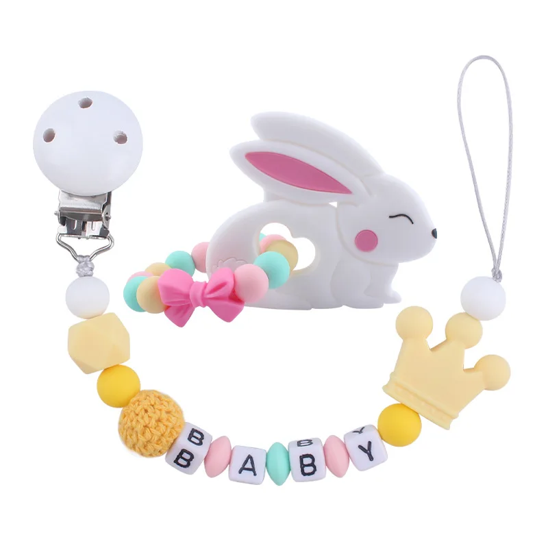

1Pcs Silicone Baby Pacifier Chain Bracelet Rattle Toy Rabit Cartoon Baby Teething Teether Clip Dummy Holder Nipple Chain