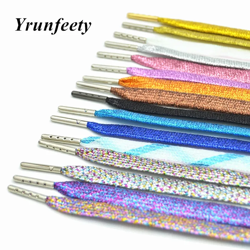 

New 2 Pairs Flat Glitter Shiny Metallic Shoe Laces Sequin Shoelaces Glitter Shoelaces Canvas Sneaker Shoe Strings Metal Tip Lace