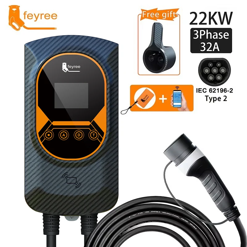 Feyree able APP WIFI Control EV Charging Station 32A Electric Vehicle Car Charger Wallmount EVSE Wallbox 7.6KW 11KW 22KWType2 C