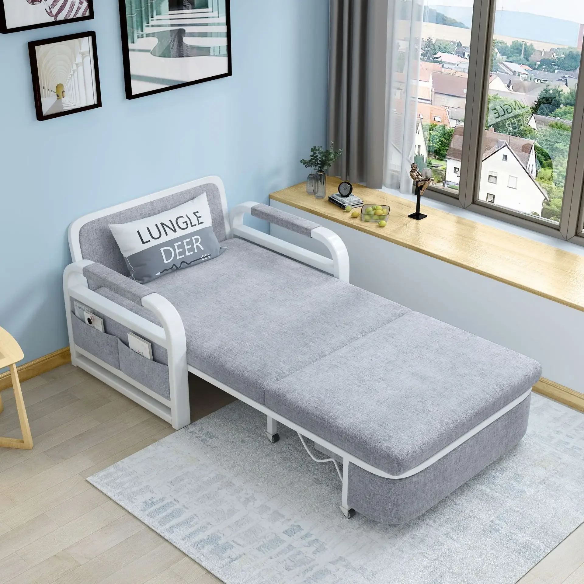 

HANYEE 2-Seater Grey Fabric Sofa Bed Modern Style Living Room Furniture with Sponge New Design