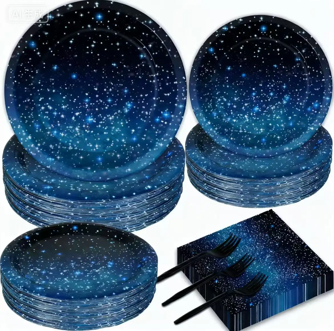 Ensemble de vaisselle jetable Starry Sky, gobelets, assiettes, serviettes, nappes décoratives pour fête d'anniversaire, adaptés aux fêtes pour 10 personnes
