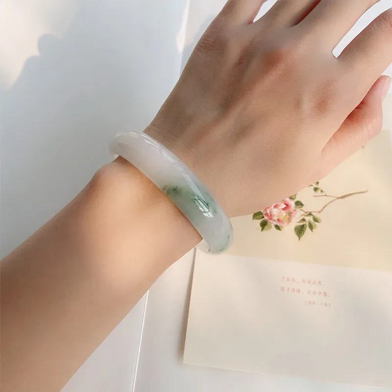 Jade Bracelet Tianshan Cuipiao Flower Jade Bracelet Birthday Gift for Wife Valentine's Day Gift