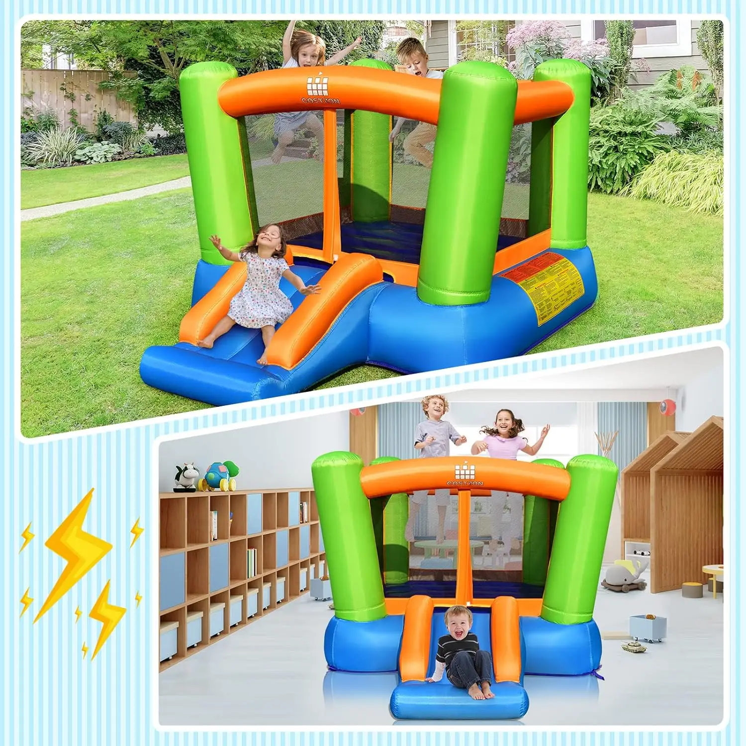 Casa inflável do salto, casa inflável da criança para diversão familiar interna ao ar livre da festa com corrediça, pano oxford, criança portátil min