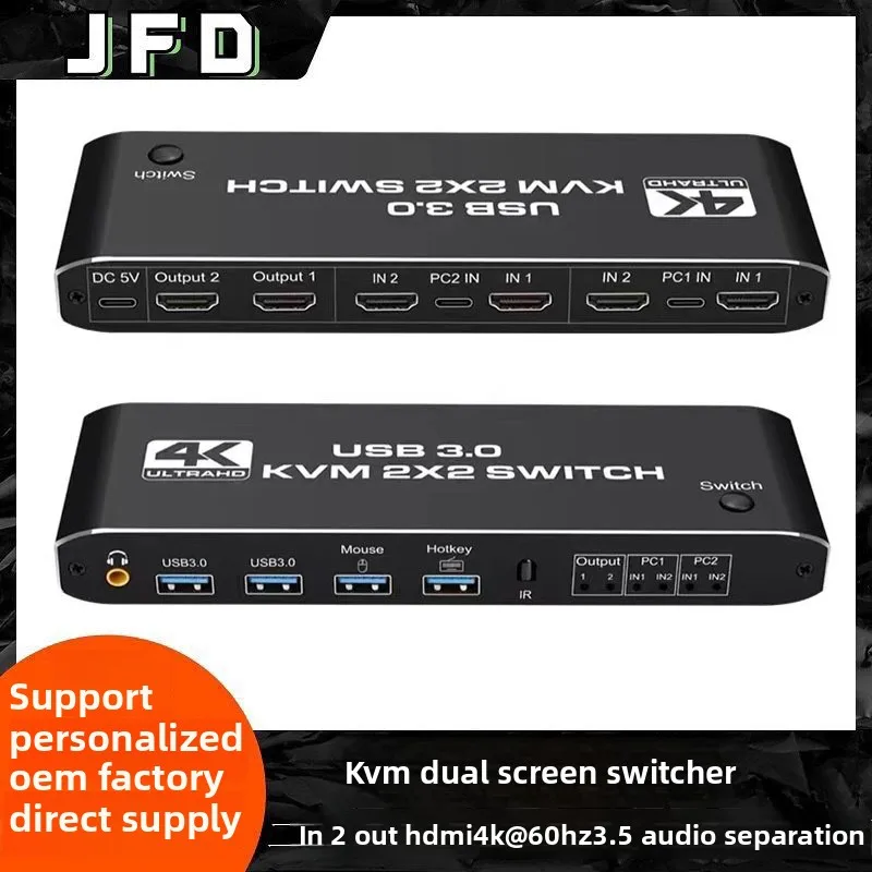 Dual Monitor Kvm Switch In Out K Hz Hdmi Switcher Mm Audio Separation Hotkey Remote Switching Two Computers Sharing Screens