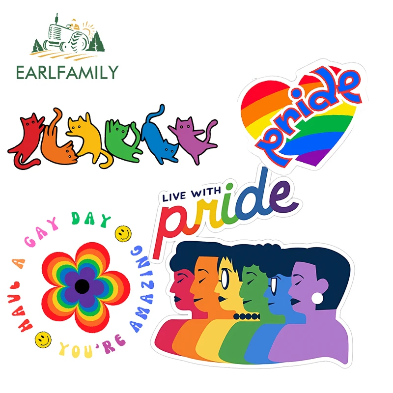 EARLFAMILY LGBT Creative Rainbow Element Car Stickers Fashionbale Cartoon Graffiti Decals PVC Fishing Tackle Box Decoration