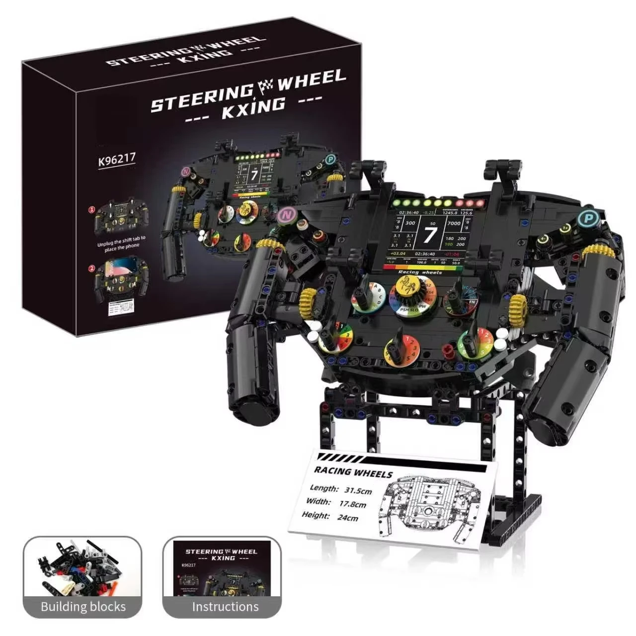 

Creative MOC 1:1 Scale Racing Car Steering Wheel Building Blocks Assembly Model with App STEM Toy Gift for Car Enthusiasts
