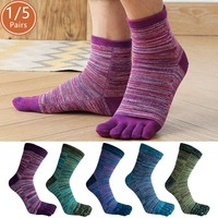 1/5 Pairs Man Five Finger Socks Short Cotton Vintage Colorful Striped Warm Sweat-Absorbing Business Soft Happy Funny Toe Socks