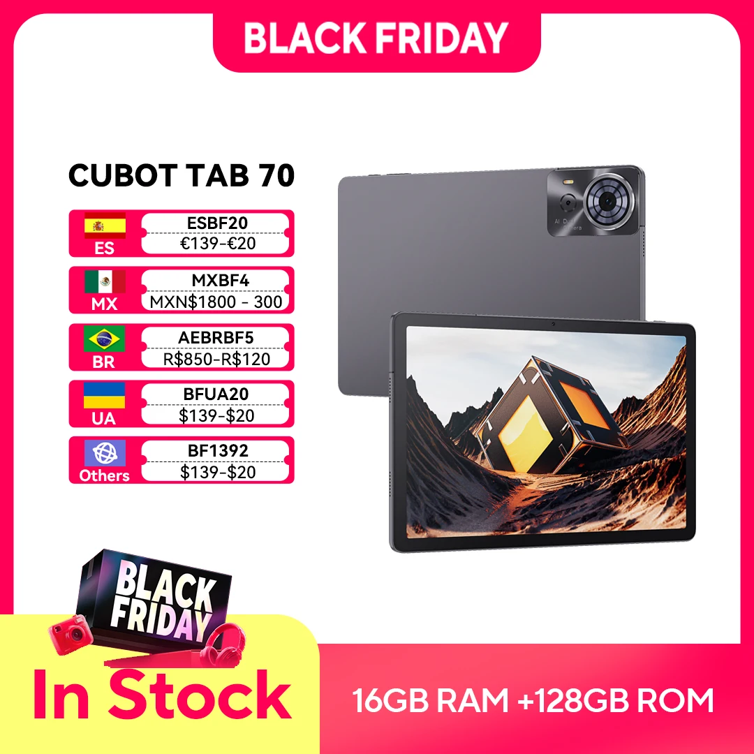 

Cubot TAB 70, 2025 New Tablet Android 14, Octa-Core, 16GB RAM(6GB+10GB), 128GB ROM, 10.95" HD+ Screen, 8200mAh, GPS, Face ID