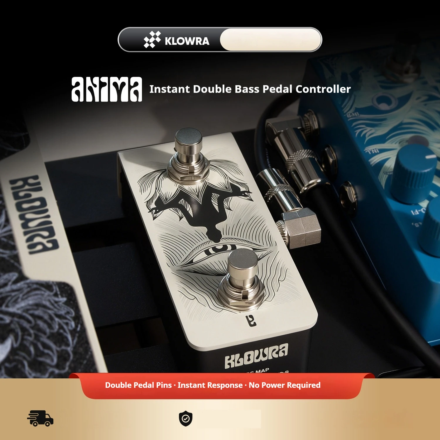 KLOWRA Anima Dual Momentary Guitar Footswitch TRS External Foot Controller for Multi-Effects Looper Pedals No Battery Required