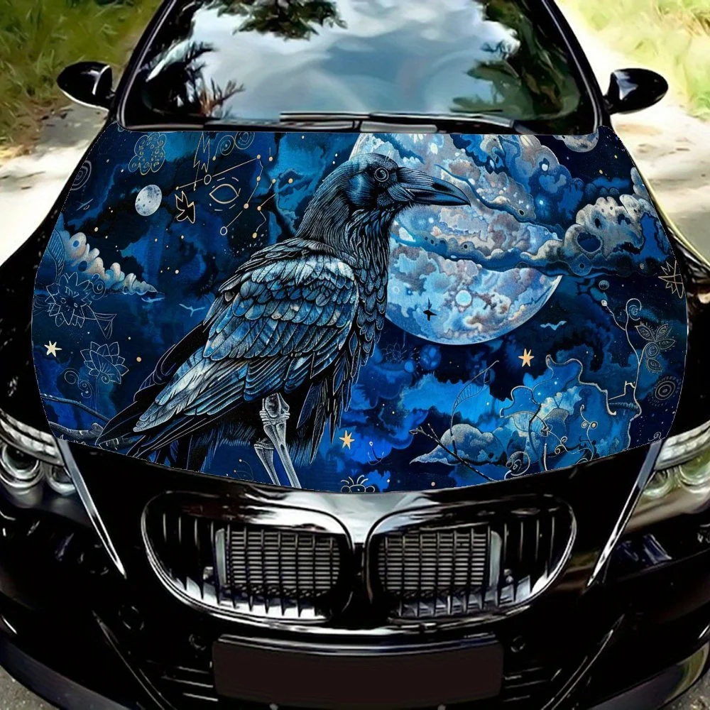 

Blue Crow Gazing at the Moon Автомобильные виниловые обертки из ПВХ для грузовых автомобилей, автомобилей и внедорожников, самоклеящаяся водонепроницаемая наклейка на капот автомобиля, декоративная Sc