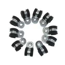 10Pcs Durable Rubber Lined P Clips Wiring Hose Clamp Pipe Cable Mounting Fix Fasteners Metal Hardware Electrical Fittings