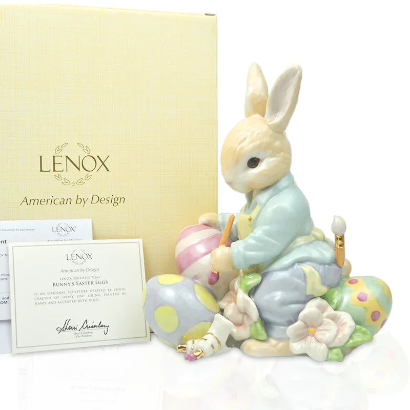 Decoração de páscoa lenox cerâmica coelho e ovo estatueta porcelana divertida estátua animal ornamento do quarto das crianças presente aniversário