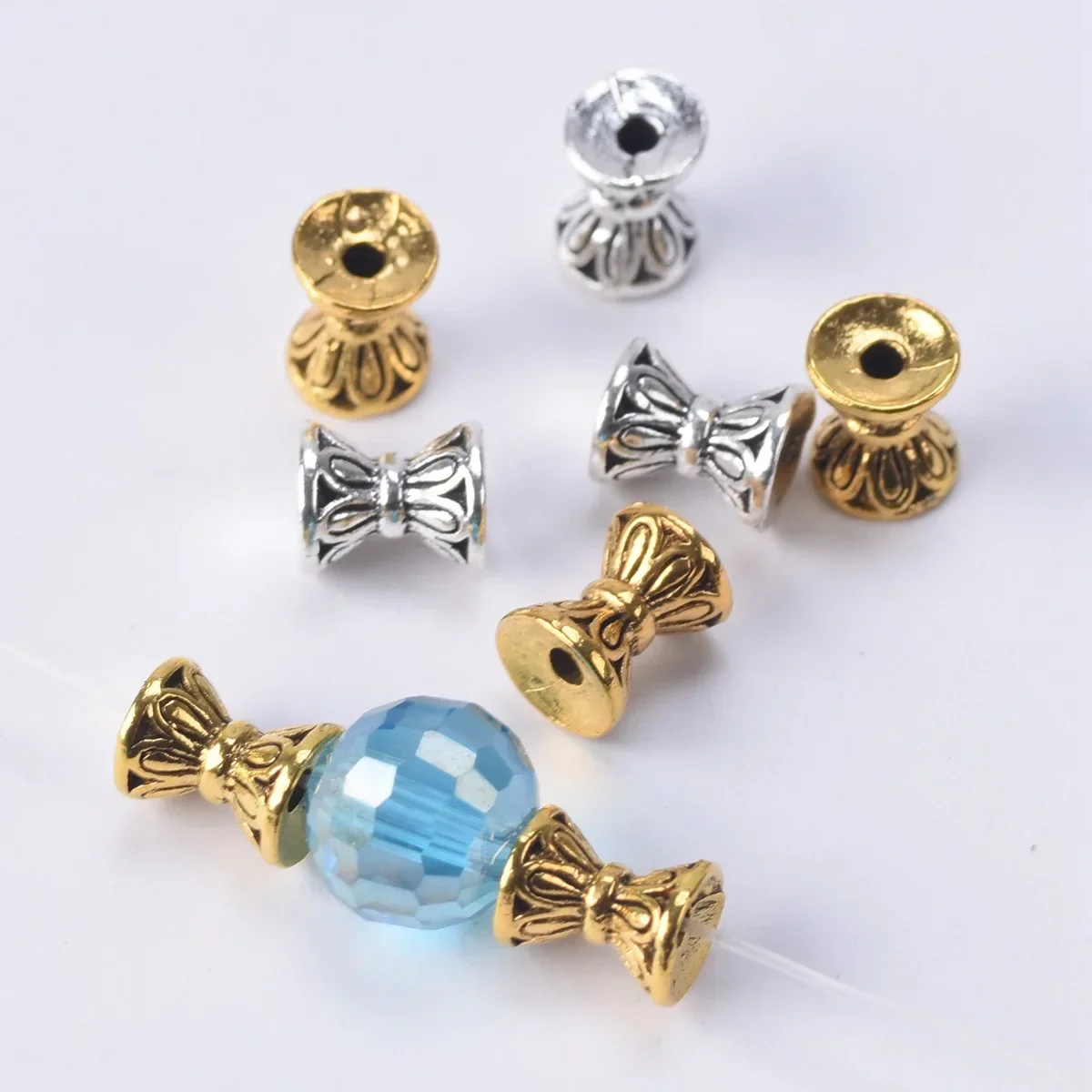 

30pcs Hourglass Shape Antique Tibetan Silver Color 6.5x5.5mm Loose Metal Spacer Beads Lot for Jewelry Making DIY Crafts Findings