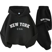 Autumn Winter Children Hoodie Tracksuit New York USA Letter Graphic Sweatshirt Pant Suit Baby Boy Girl Kid Sport Two Pieces Set