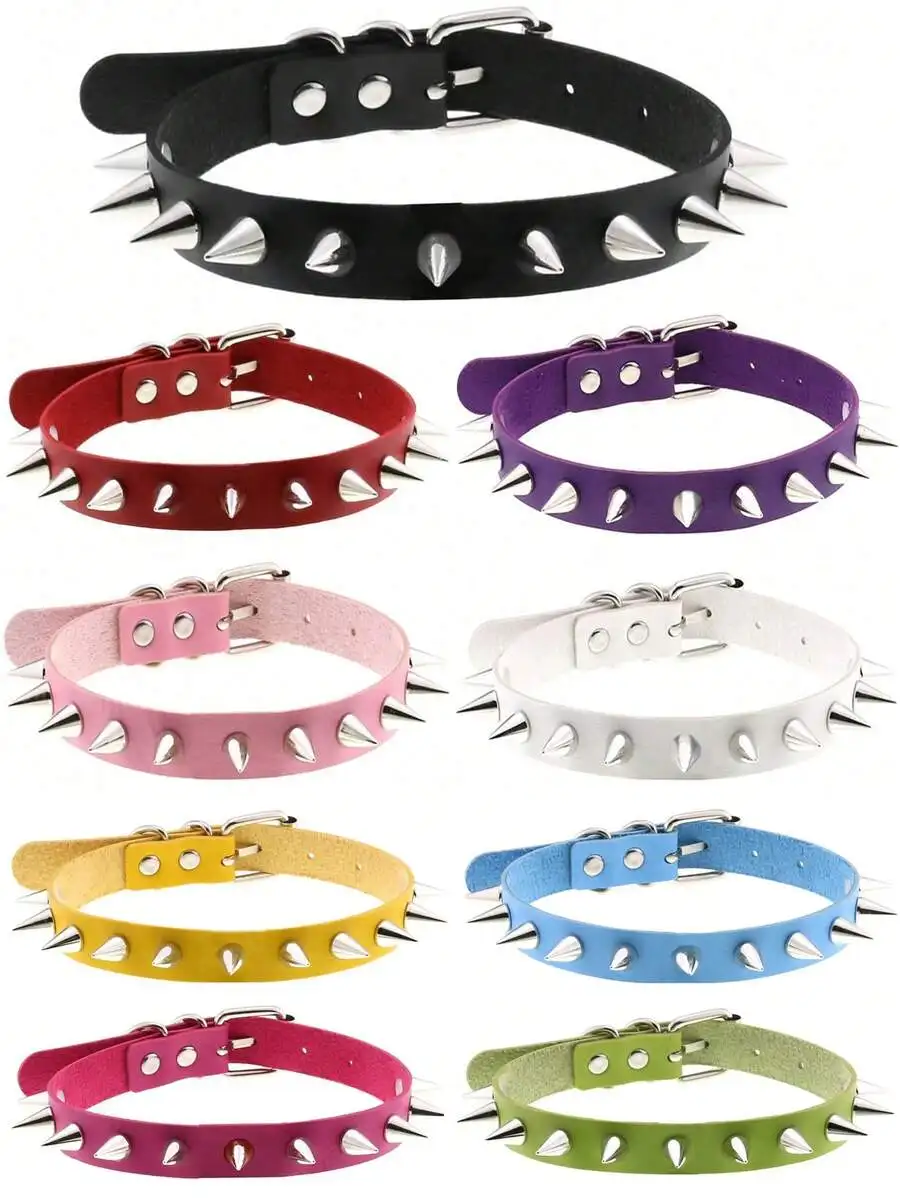 

Женский ремень в стиле панк, готический, сексуальный черный/розовый/белый/фиолетовый, из искусственной кожи с шипами, ожерелье-чокер Y2K, подходит для женщин, ремни для вечеринки