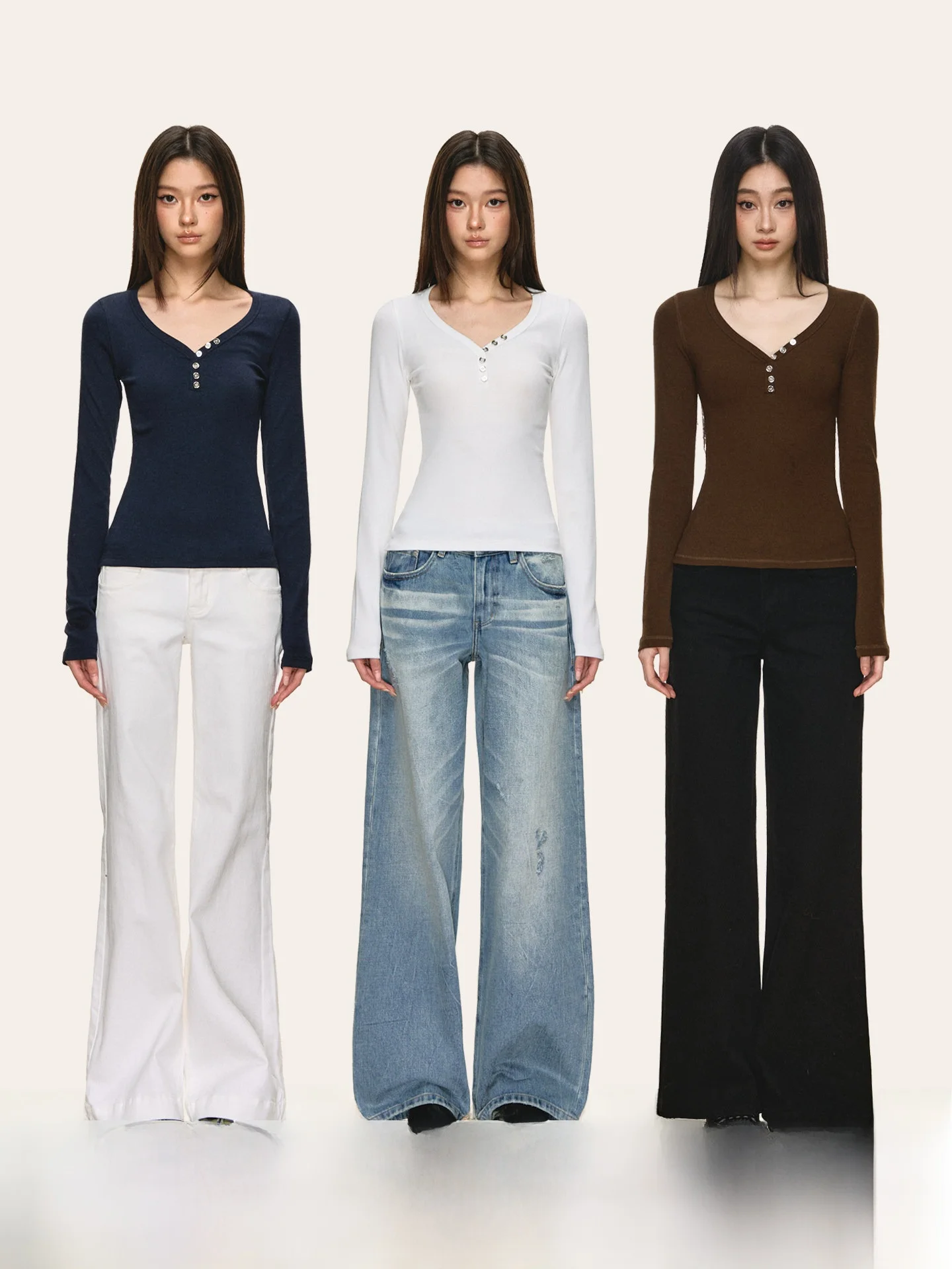 

Женская весенняя новинка: базовая футболка Anna Aneae6 с V-образным вырезом на пуговицах, белая, повседневная, с длинным рукавом, в стиле Lazy Fashion, приталенная, для стройности