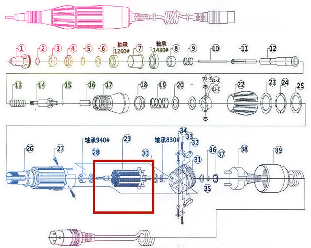 6 Types Motor Rotor For Strong 210 102L 105L 120II Marathon H37L1 35K 45K Electric Nail Drill Handle Accessories Replacement